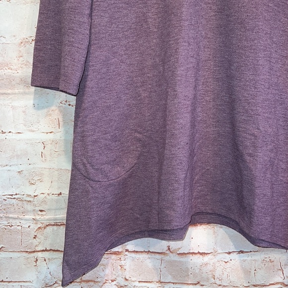 LOGO Lori Goldstein S purple tunic high low hem vneck knit top pocket 3/4 sleeve - Picture 2 of 8